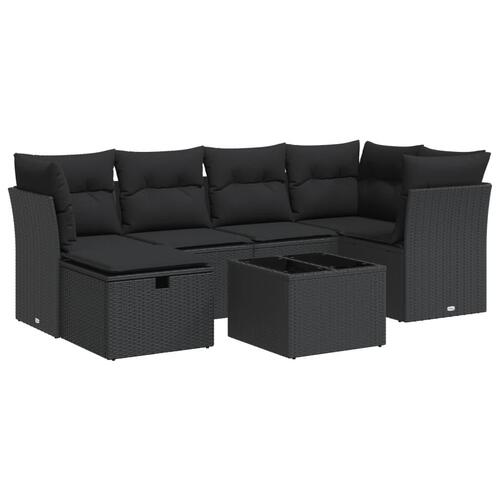Sofasæt til haven 7 dele med hynder polyrattan sort