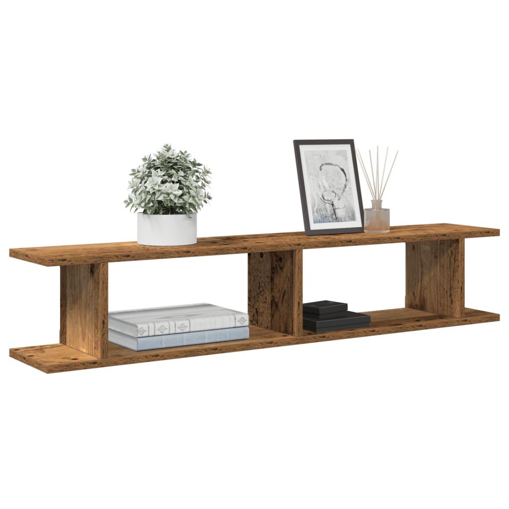 Væghylder 2 stk. 105x18x20 cm konstrueret træ antikt træ billede