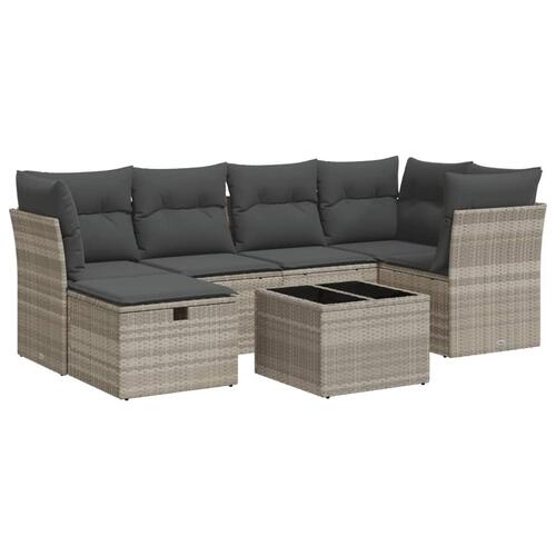 Sofasæt til haven 7 dele med hynder polyrattan lysegrå