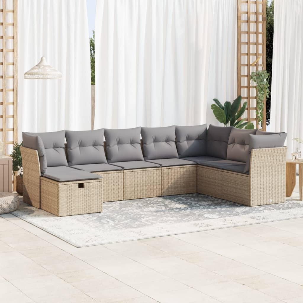 Sofasæt til haven 8 dele med hynder polyrattan beige