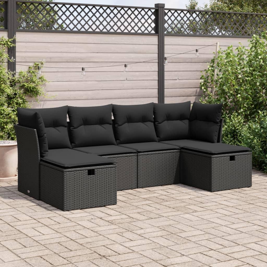 Sofasæt til haven 6 dele med hynder polyrattan sort billede