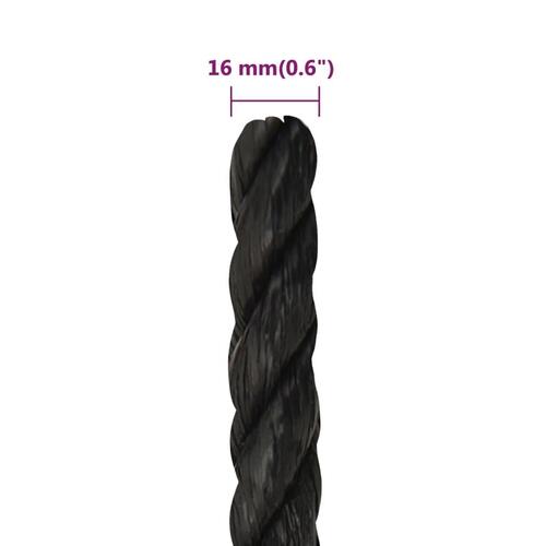 Arbejdsreb 16 mm 25 m polypropylen sort