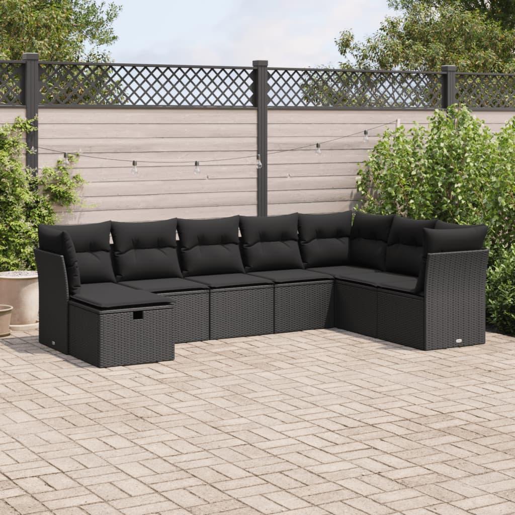 Havesofasæt i polyrattan - 8 dele med hynder, sort billede