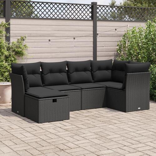 Sofasæt til haven 6 dele med hynder polyrattan sort