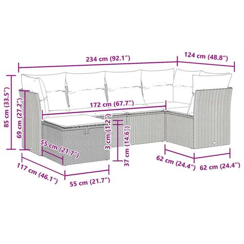 Sofasæt til haven 6 dele med hynder polyrattan sort