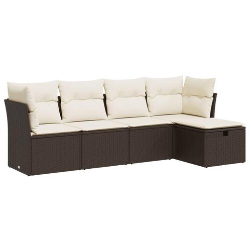 Sofasæt til haven 5 dele med hynder polyrattan brun
