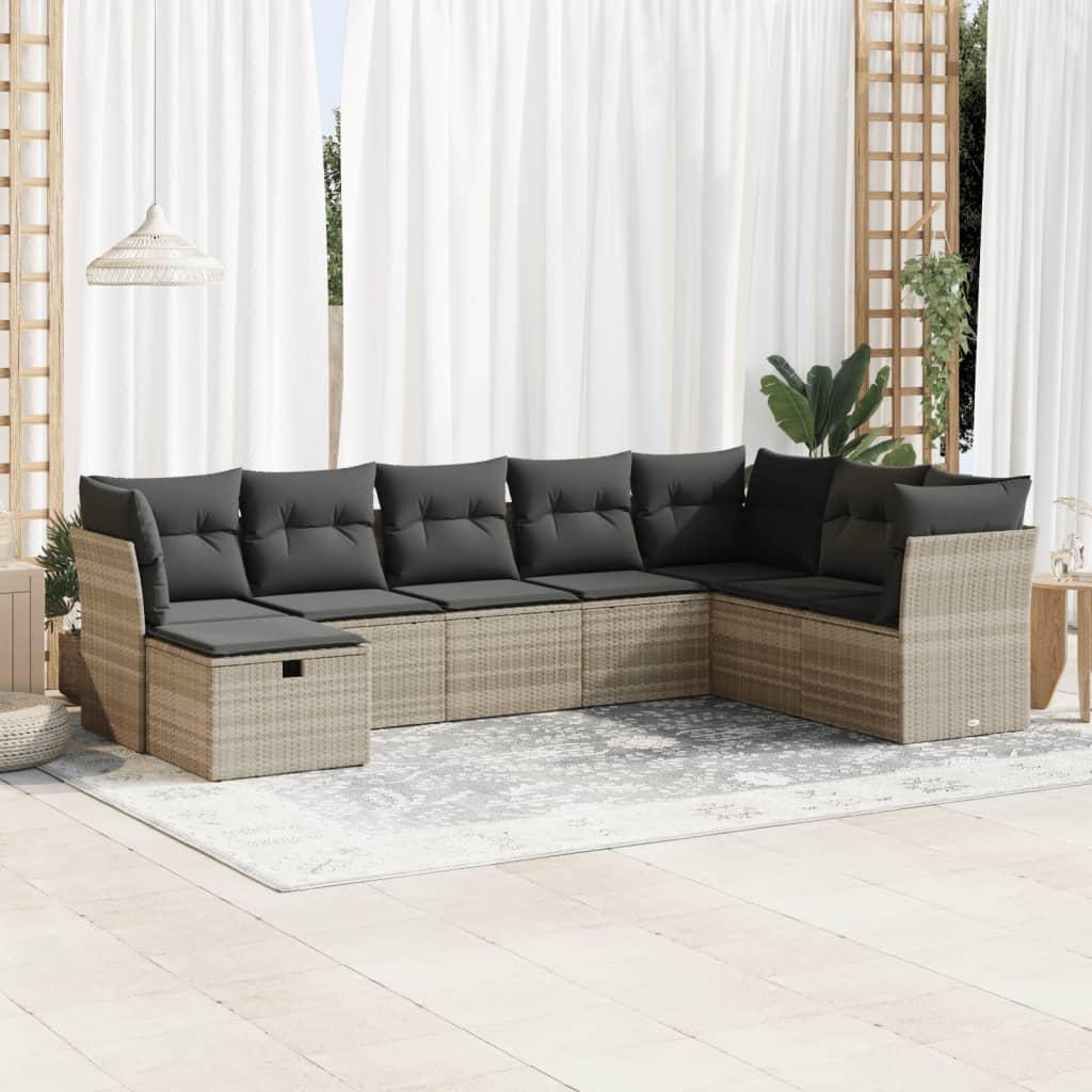 Sofasæt til haven 8 dele med hynder polyrattan lysegrå
