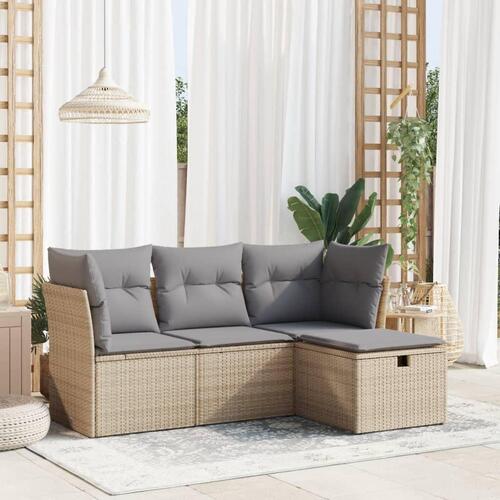 Sofasæt til haven 4 dele med hynder polyrattan beige