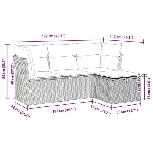 Sofasæt til haven 4 dele med hynder polyrattan beige
