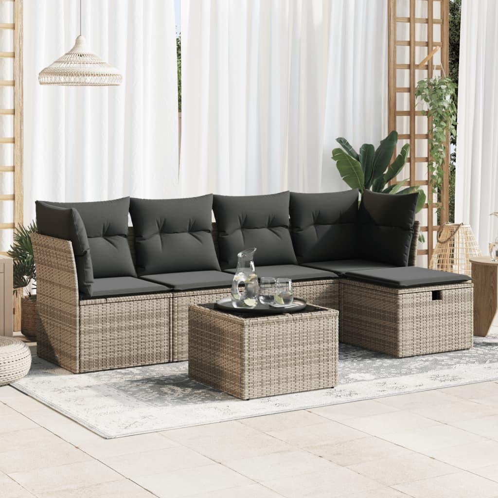 Sofasæt til haven 6 dele med hynder polyrattan grå