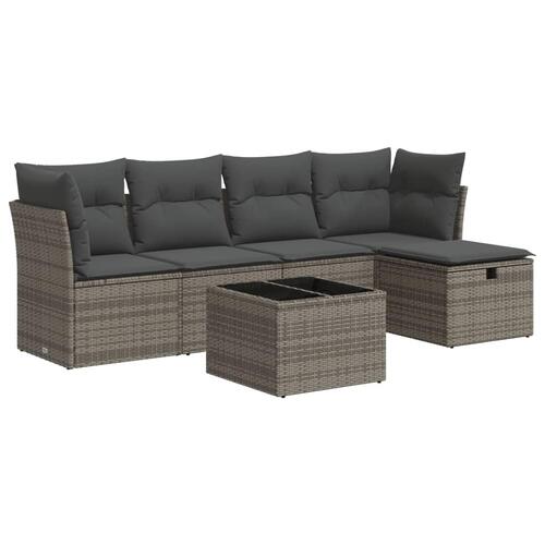 Sofasæt til haven 6 dele med hynder polyrattan grå