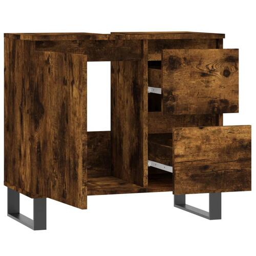 Badeværelsesskab 65x33x60 cm konstrueret træ røget egetræ