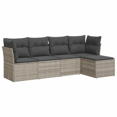 Sofasæt 5 dele med hynder polyrattan lysegrå