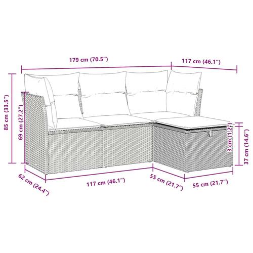 Sofasæt til haven 4 dele med hynder polyrattan beige
