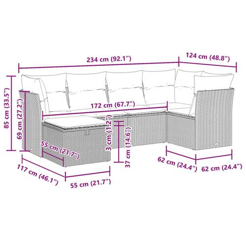 Sofasæt til haven 6 dele med hynder polyrattan sort