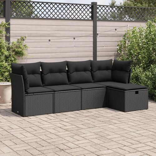Sofasæt til haven 5 dele med hynder polyrattan sort