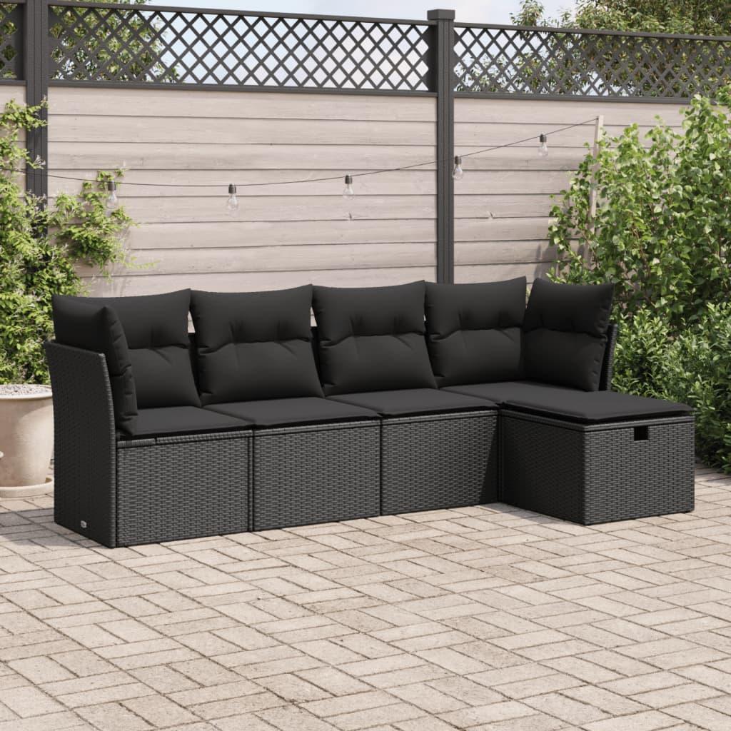 Sofasæt til haven 5 dele med hynder polyrattan sort