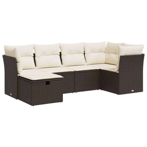 Sofasæt til haven 6 dele med hynder polyrattan brun