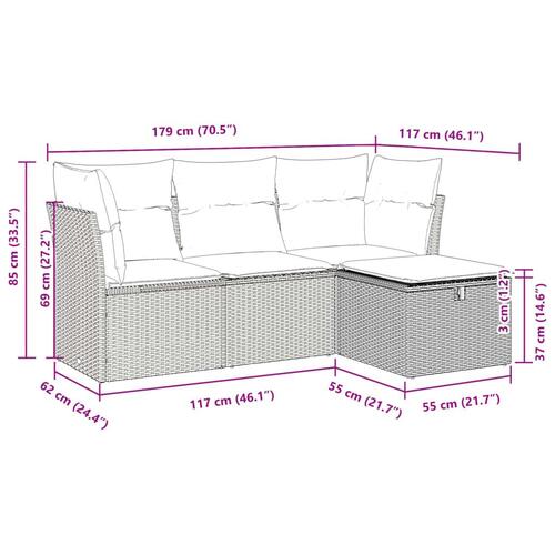 Sofasæt til haven 4 dele med hynder polyrattan grå