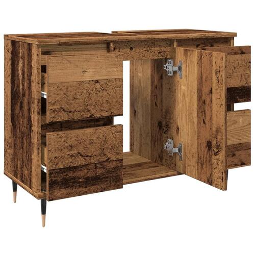 Badeværelsesskab 80x33x60 cm konstrueret træ gammelt træ-look