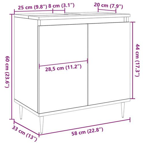 Badeværelsesskab 58x33x60 cm konstrueret træ betongrå