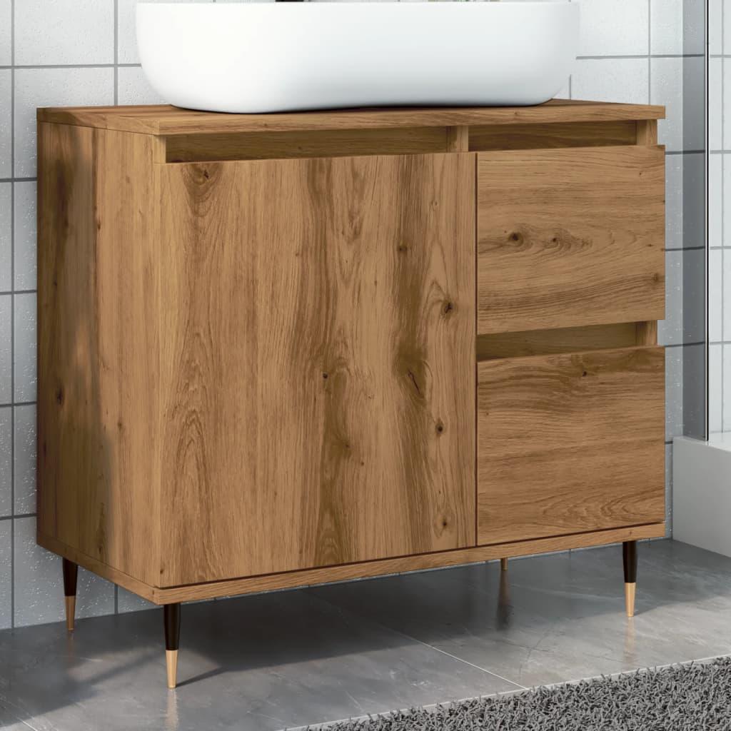 Badeværelsesskab 65x33x60 cm konstrueret træ kunsteg