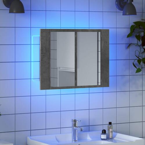 Skab med spejl og LED-lys 60x12x45 cm konstrueret træ betongrå