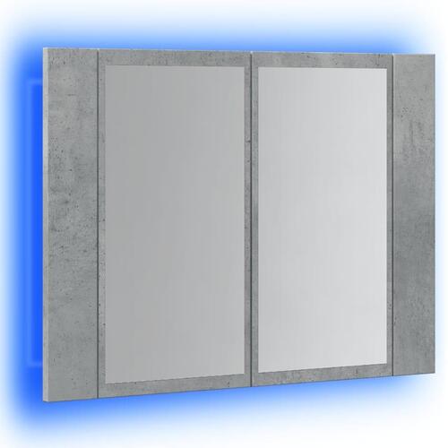Skab med spejl og LED-lys 60x12x45 cm konstrueret træ betongrå