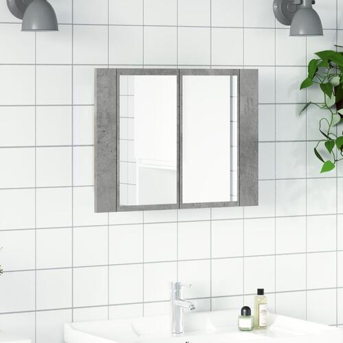 Skab med spejl og LED-lys 60x12x45 cm konstrueret træ betongrå