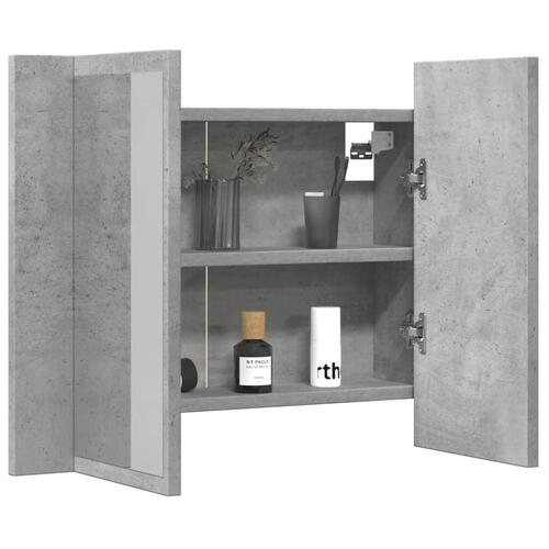 Skab med spejl og LED-lys 60x12x45 cm konstrueret træ betongrå
