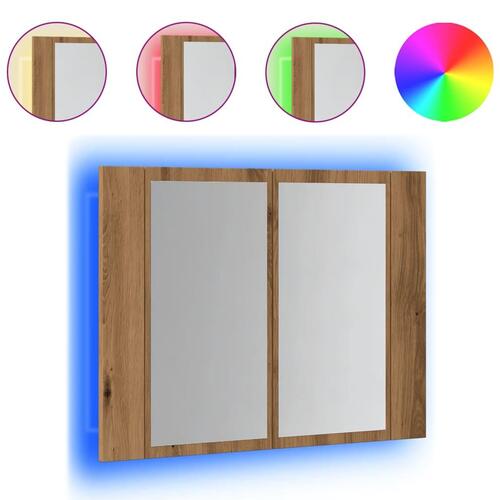 Spejlskab m. LED-lys 60x12x45 cm konstrueret træ kunsteg