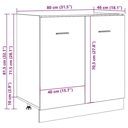Vaskeskab til køkken “Lyon” - gammelt træ, 80×46×81,5 cm, konstrueret træ