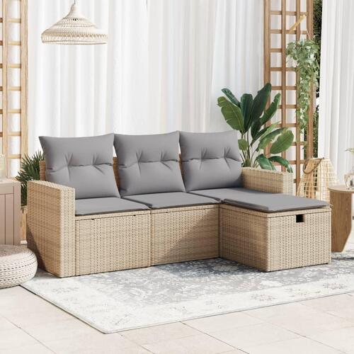 Sofasæt til haven 4 dele med hynder polyrattan beige