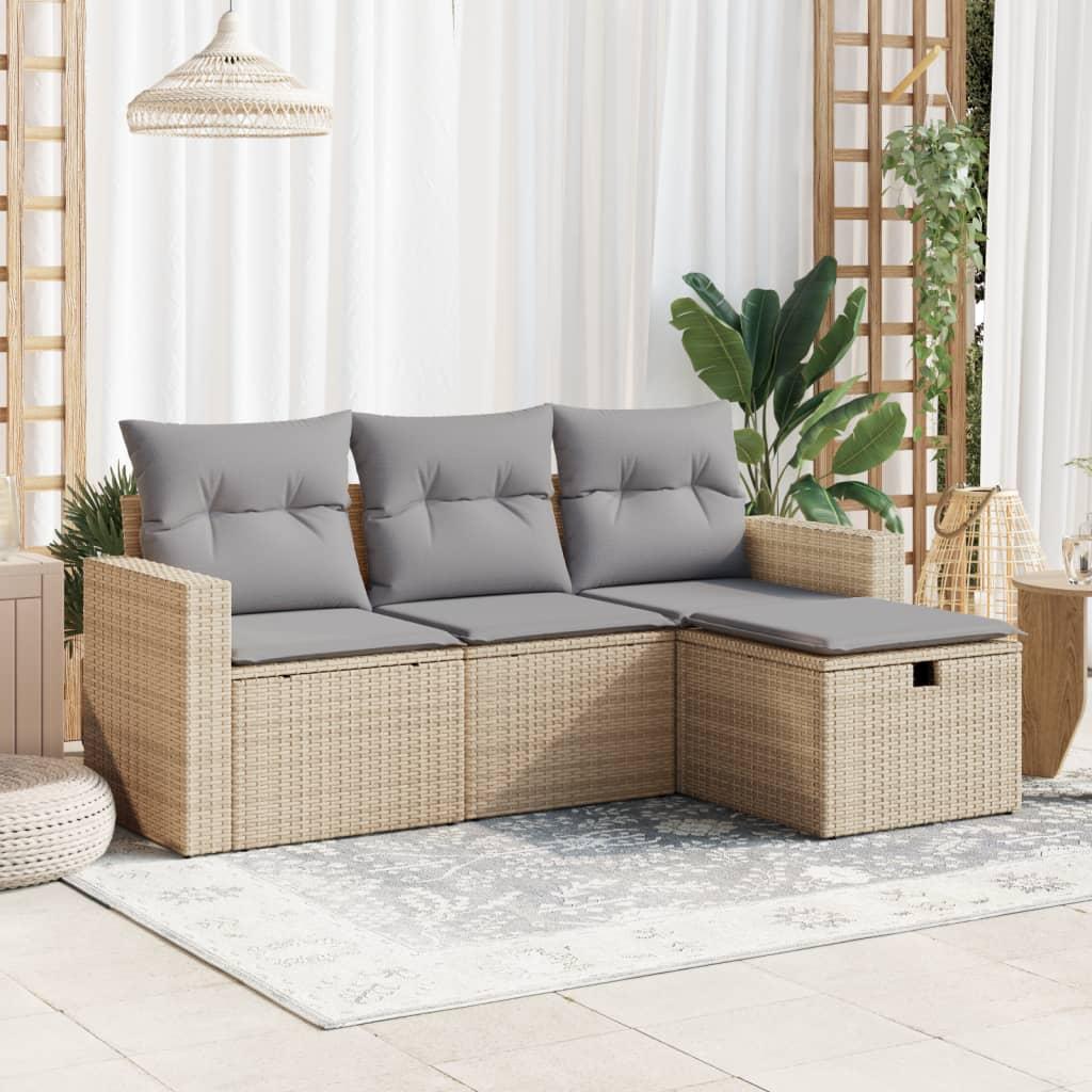 Sofasæt til haven 4 dele med hynder polyrattan beige