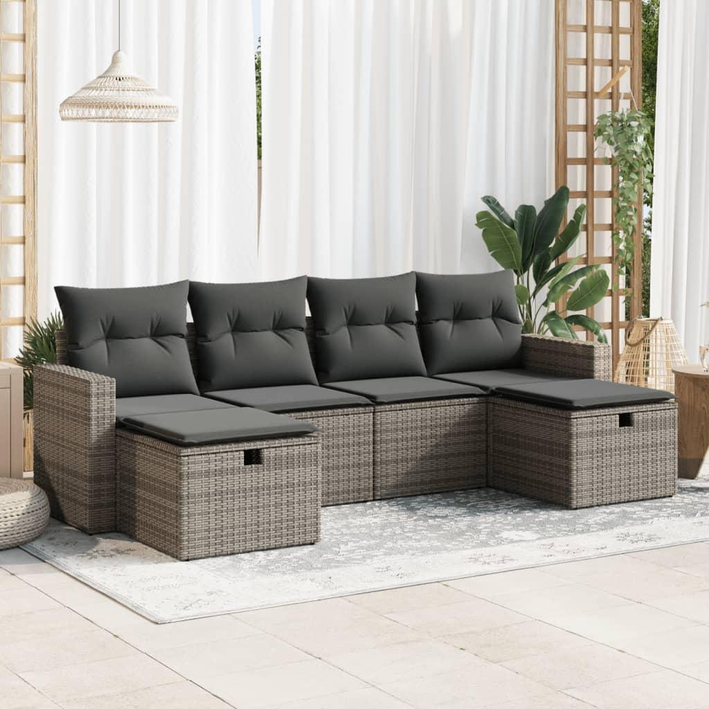 Sofasæt til haven 6 dele med hynder polyrattan grå