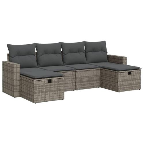Sofasæt til haven 6 dele med hynder polyrattan grå