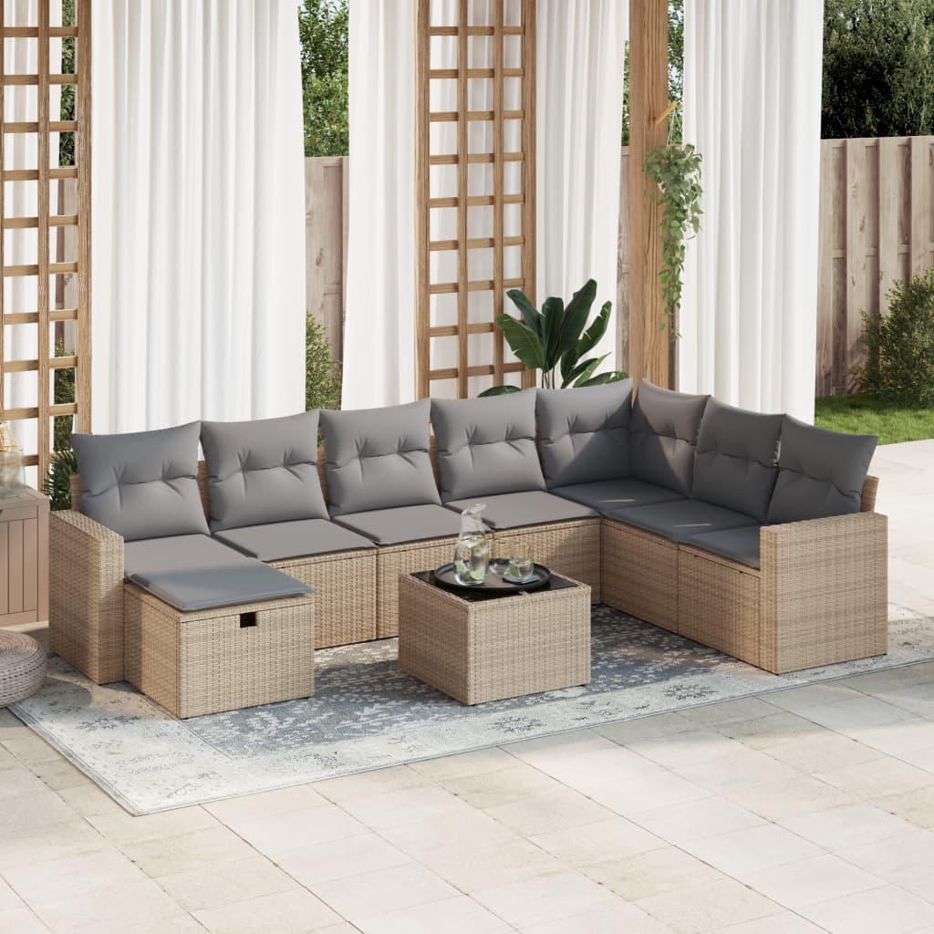 Sofasæt til haven 9 dele med hynder polyrattan beige