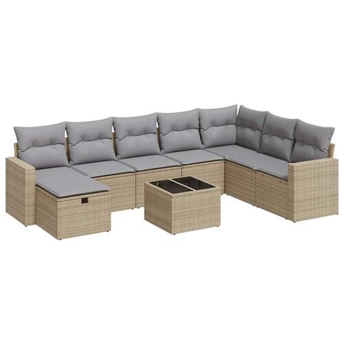 Sofasæt til haven 9 dele med hynder polyrattan beige