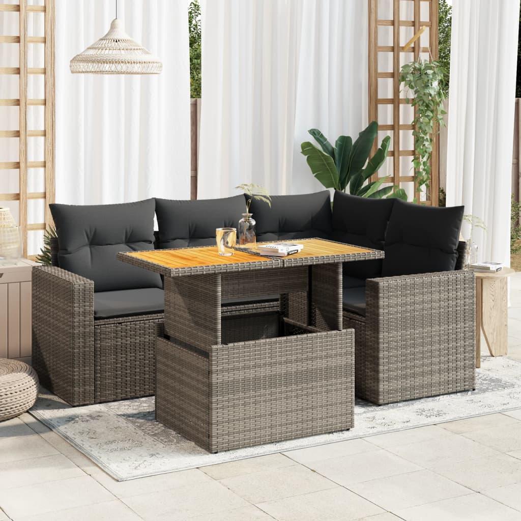 Sofasæt 5 dele med hynder polyrattan grå billede