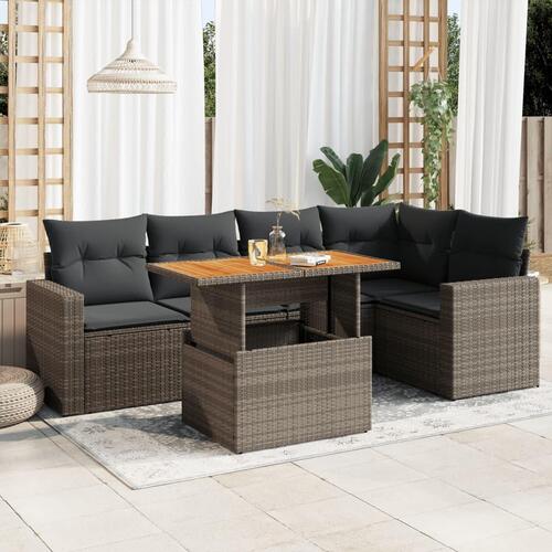 Sofasæt til haven 6 dele med hynder polyrattan grå