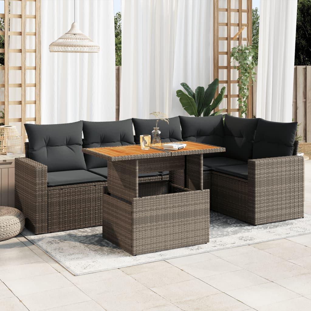 Sofasæt til haven 6 dele med hynder polyrattan grå
