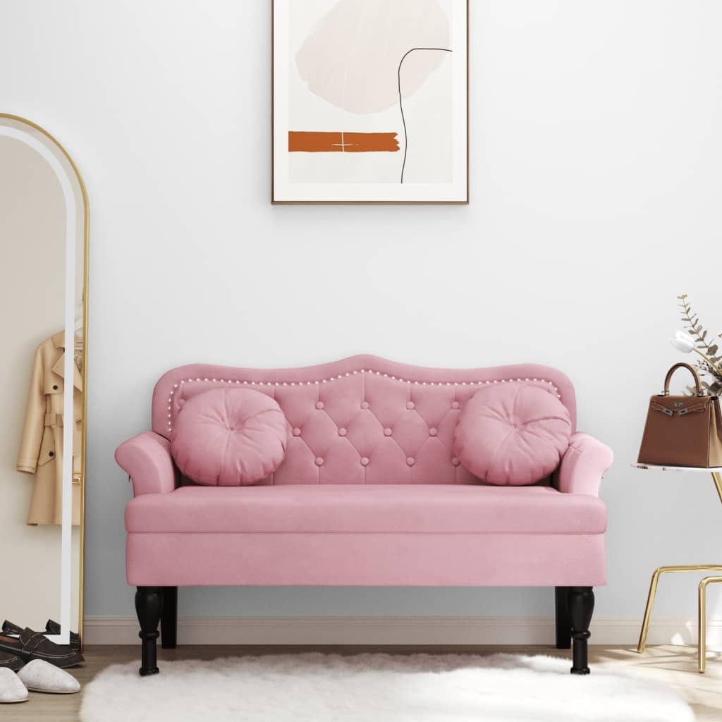 Bænk med hynder 120,5x65x75 cm velour lyserød