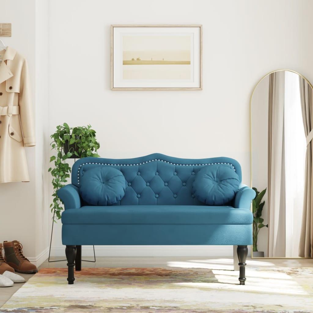 Bænk med hynder 120,5x65x75 cm velour blå