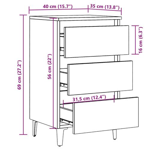Sengeskab m. metalben 40x35x69 cm antikt træ