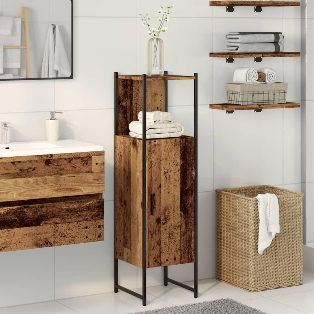 Badeværelsesskab 33x33x120,5cm konstrueret træ gammelt trælook