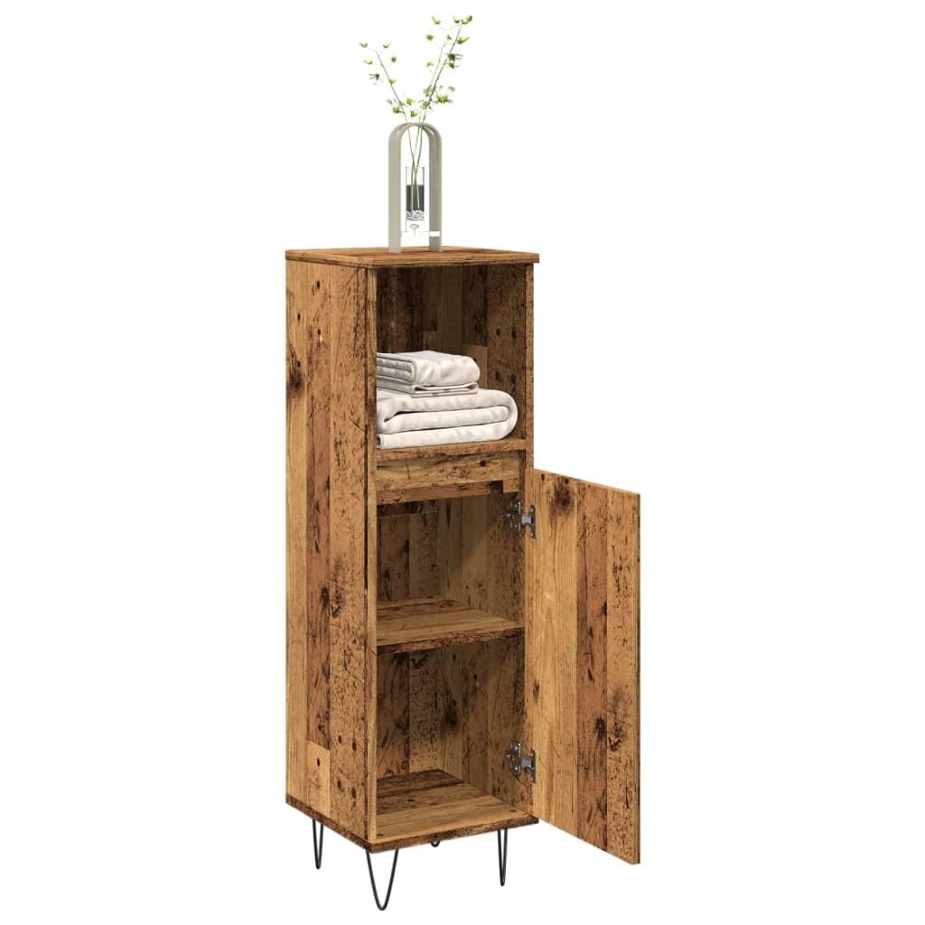 Badeværelsesskab 30x30x100 cm konstrueret træ gammelt trælook