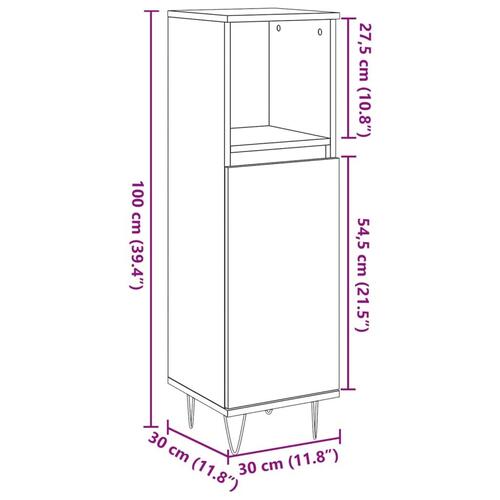 Badeværelsesskab 30x30x100 cm konstrueret træ gammelt trælook