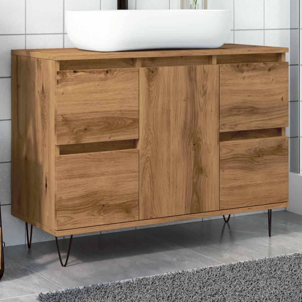 Badeværelsesskab 80x33x60 cm konstrueret træ kunsteg