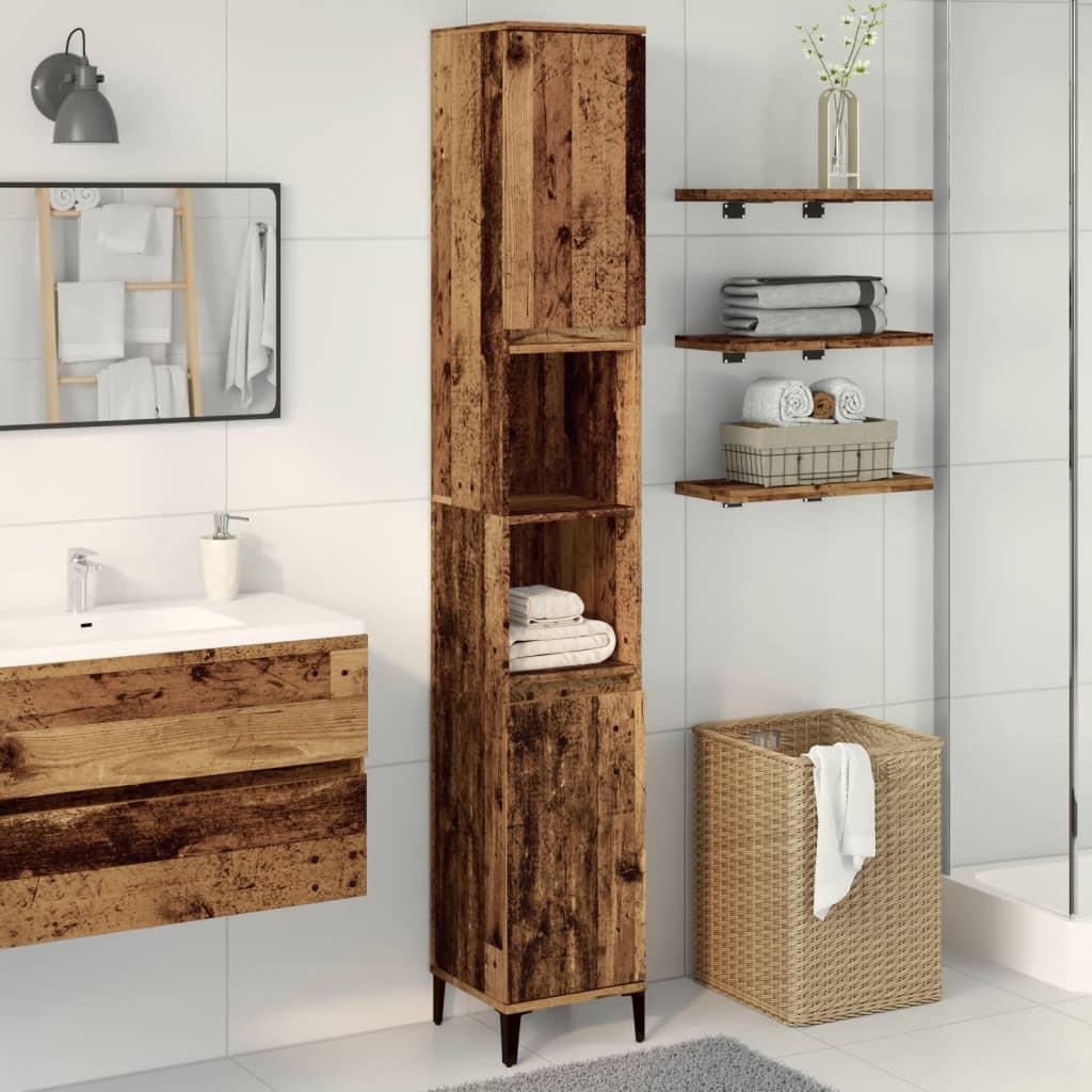 Badeværelsesskab 30x30x190 cm konstrueret træ gammelt trælook