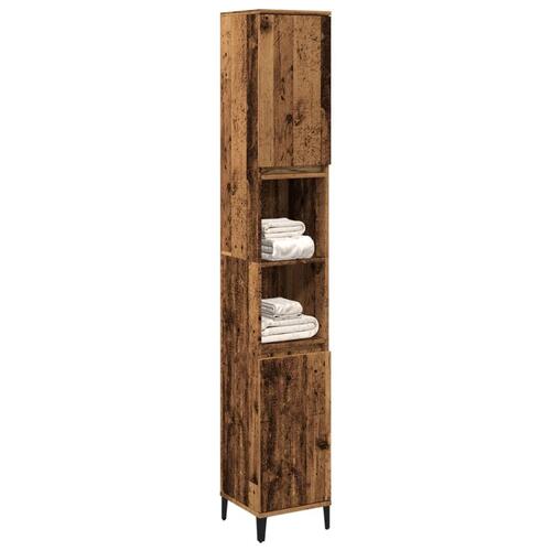 Badeværelsesskab 30x30x190 cm konstrueret træ gammelt trælook